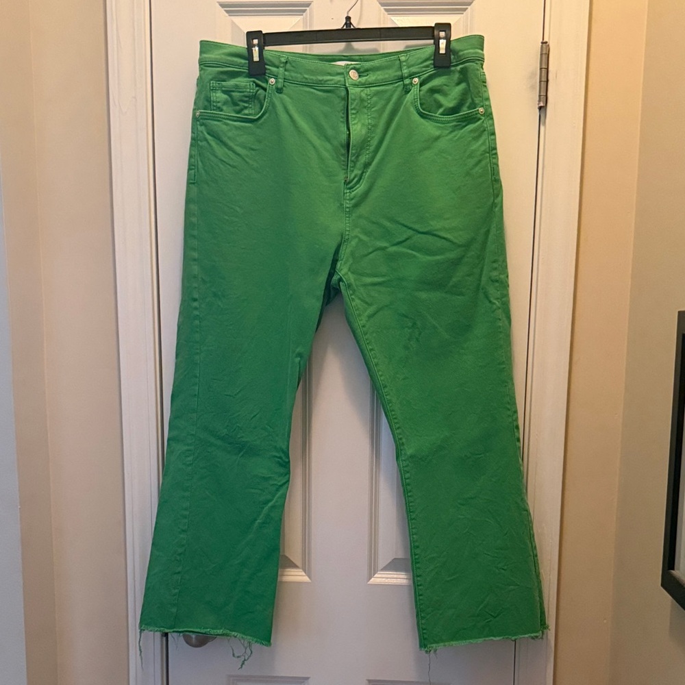 LOFT Green Cropped Wide-Leg Pants